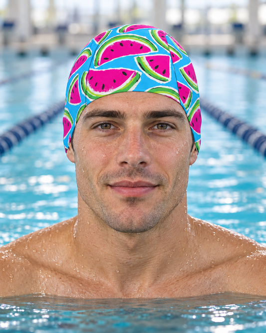 Martin West Blue Watermelons sublimated swim cap