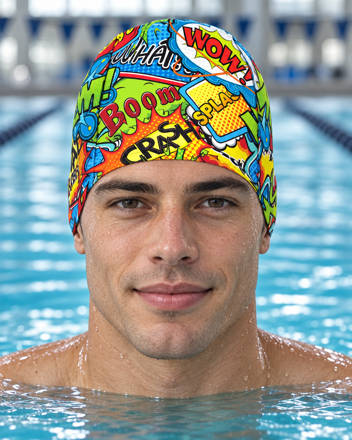 Martin West Boom Bang Wham sublimated swim cap