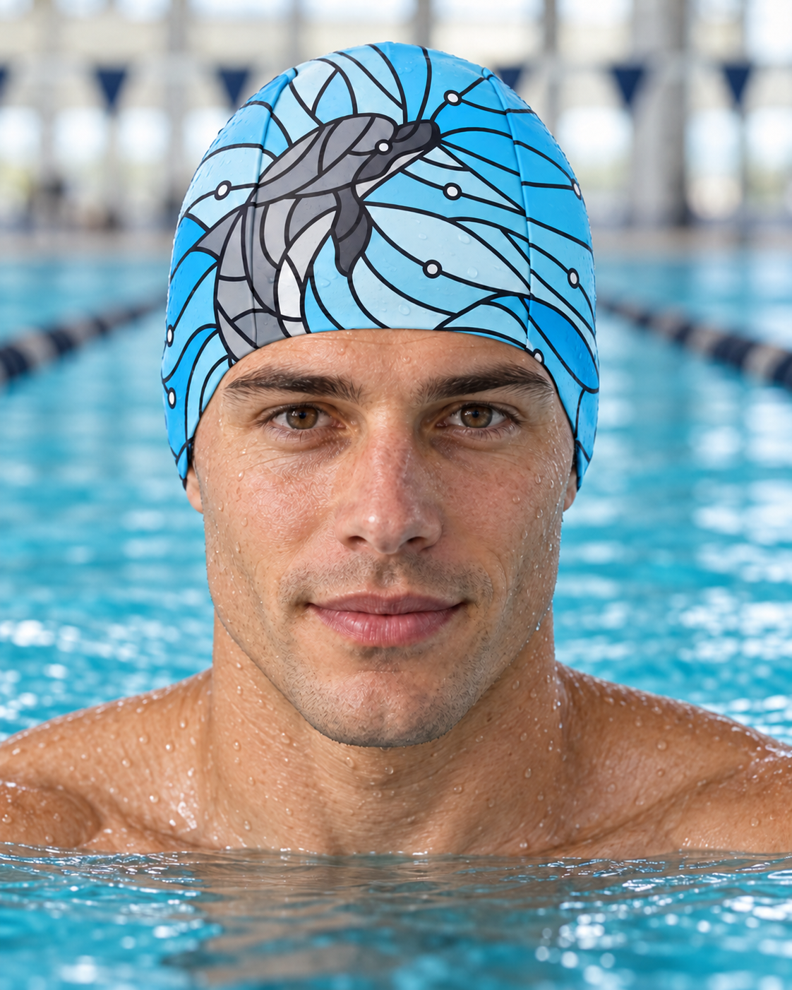 Martin West Dolphin Facet sublimated swim cap