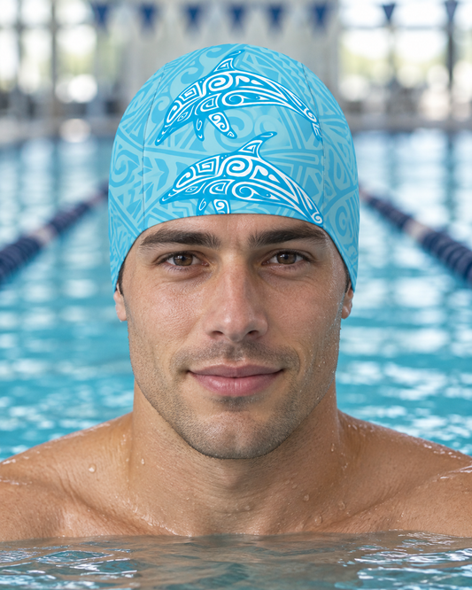 Martin West Dolphin Tribal sublimated swim cap