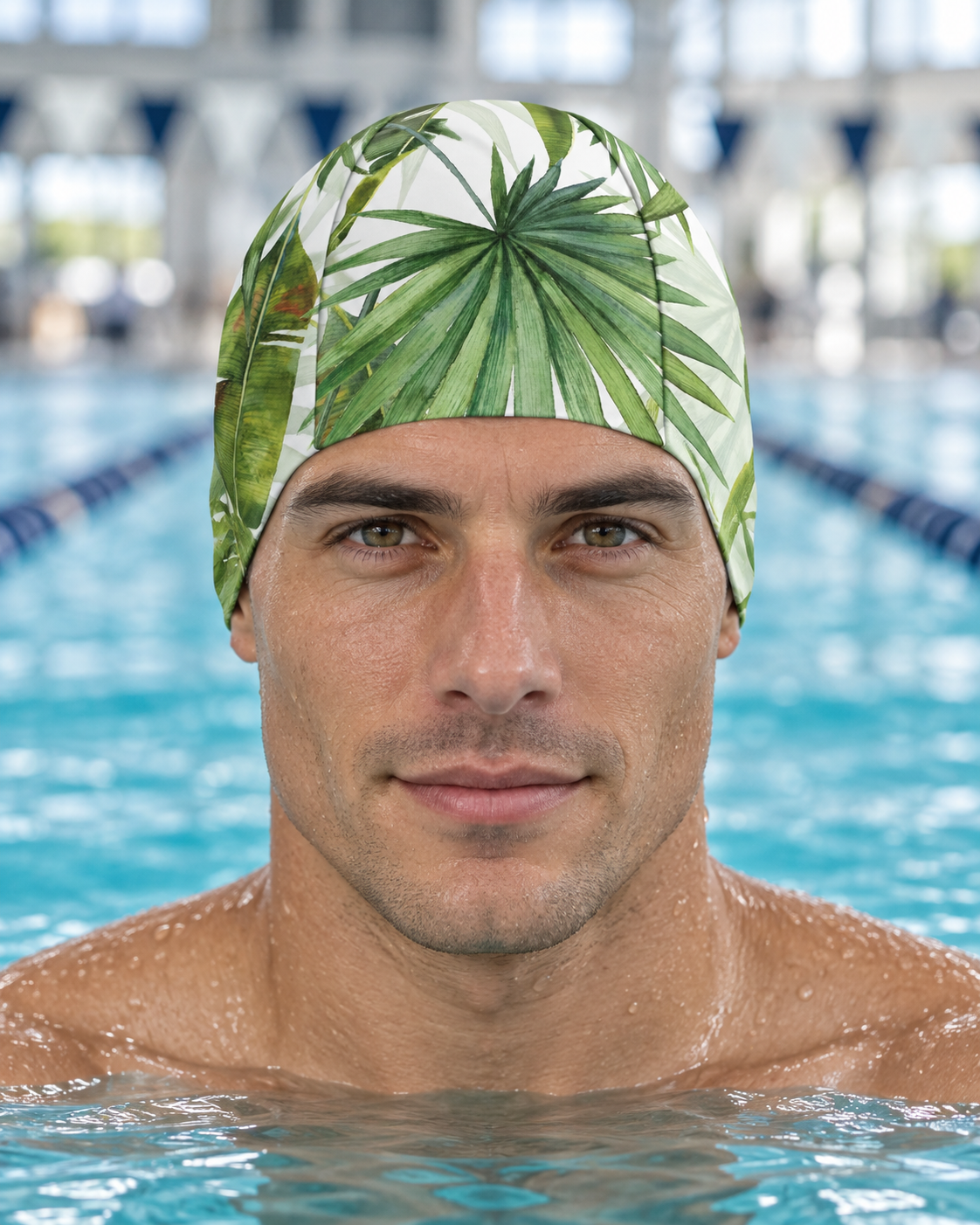 Martin West Fan Palm sublimated swim cap