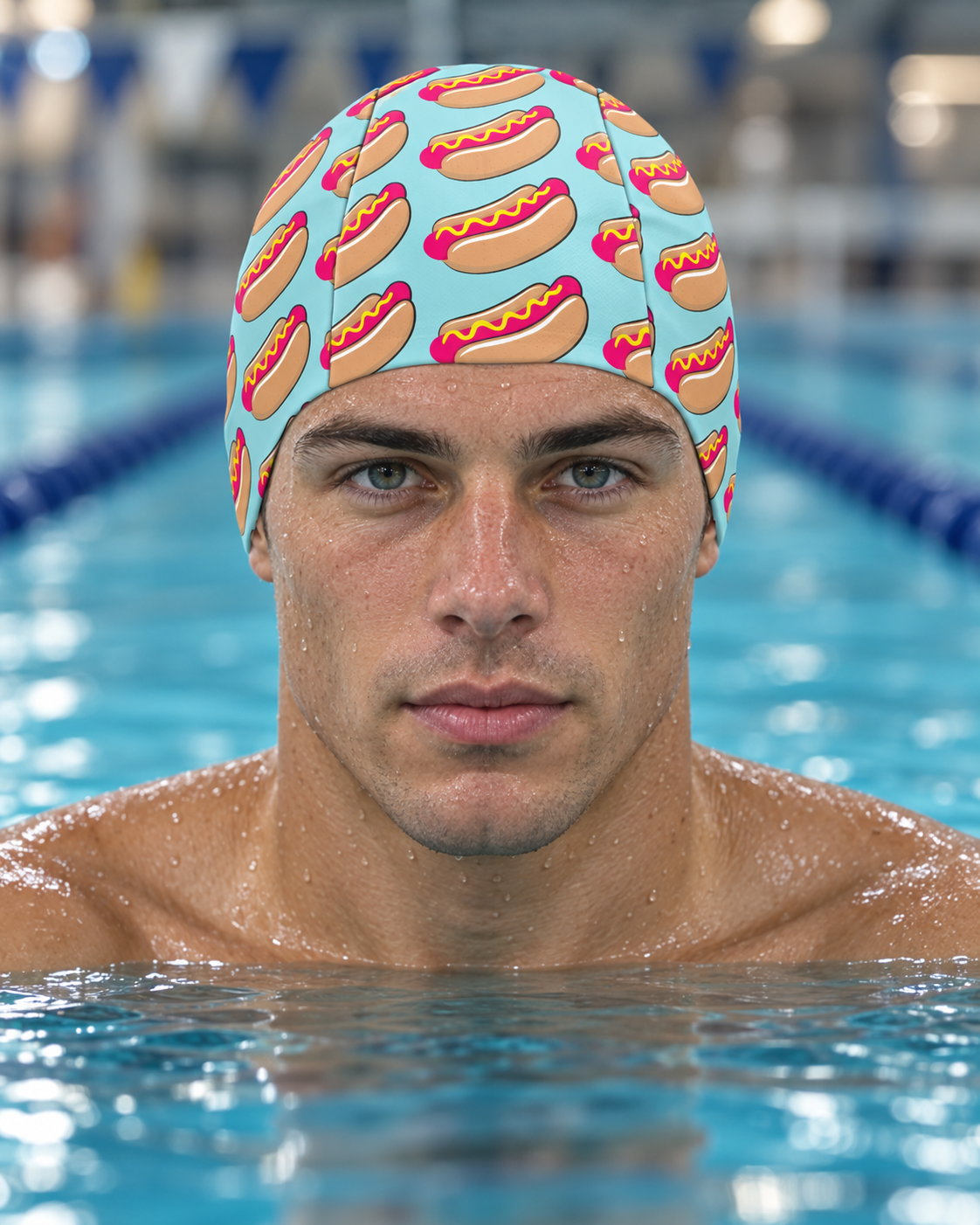 Martin West Hot Dog sublimated swim cap