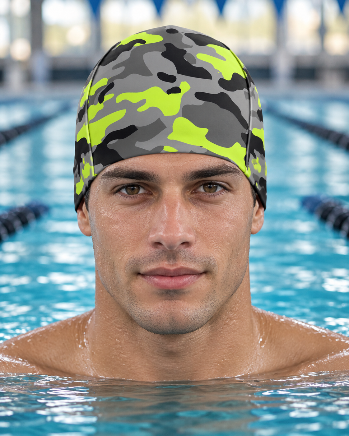 Martin West Neon Camouflage sublimated swim cap