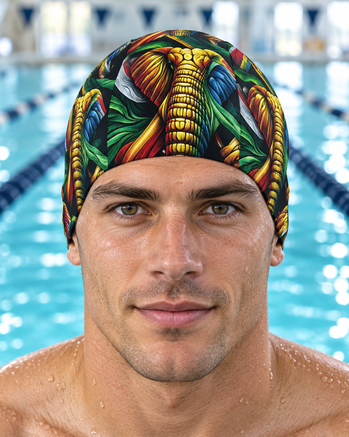 South African Flag Elephant fabric swim cap