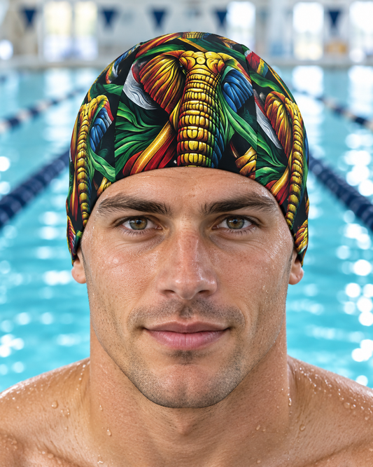 South African Flag Elephant fabric swim cap