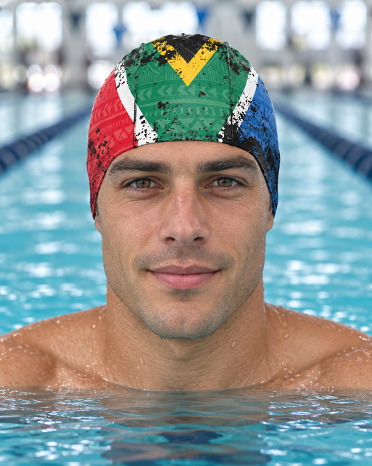 South African Flag fabric swim cap