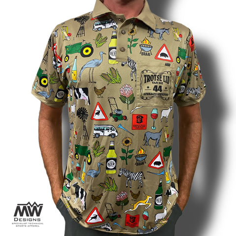 44 Suid Afrika - Khaki Printed Golf Shirt (3467)