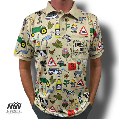 44 Suid Afrika - Beige Printed Golf Shirt