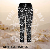 Alpha And Omega Believe Trailing Leaf Print Three Quarter Athleisure Tights