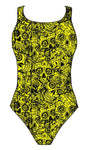 Female fastback swimsuit - Neon Mexican Skulls - DG apparel competitive swimwear lifesaving waterpolo south african flag swimwear triathlon running