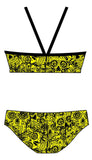 Female 2 Piece Training Bikini - Neon Mexican Skulls - DG apparel competitive swimwear lifesaving waterpolo south african flag swimwear triathlon running