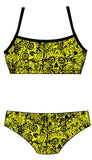 Female 2 Piece Training Bikini - Neon Mexican Skulls - DG apparel competitive swimwear lifesaving waterpolo south african flag swimwear triathlon running
