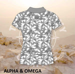 Alpha and Omega Faith Over Fear Grey Floral Ladies Golf Shirt