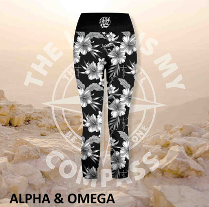 Alpha And Omega Child of God Grey Hibiscus Athleisure Three Quarter Tights