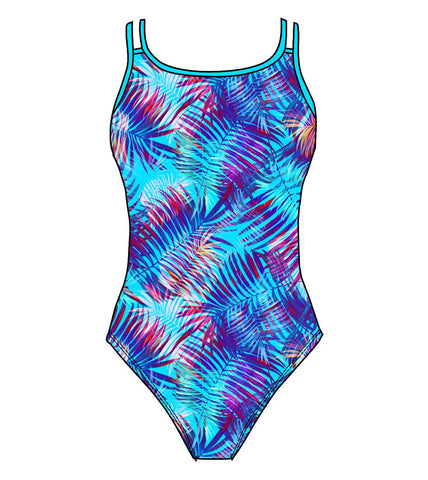 Female fastback swimsuit - Blue Palm