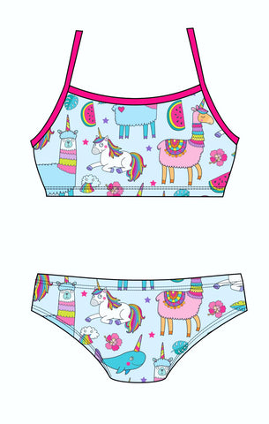 Female 2 Piece Training Bikini - Unicorns Llamas & Rainbows