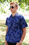 Male Blue Banana Leaf Printed Golf Shirt