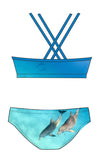 Female 2 piece training bikini -  Dolphin Twins -Nom de Plume