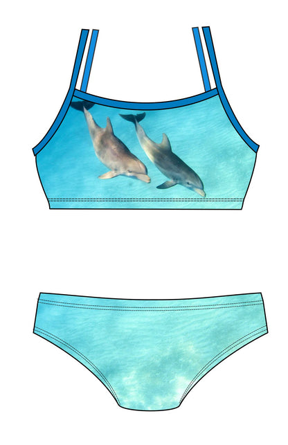 Female 2 piece training bikini -  Dolphin Twins -Nom de Plume (3240)