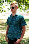Male Teal Banana Leaf  Printed Golf Shirt