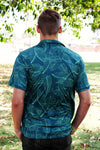 Male Teal Banana Leaf  Printed Golf Shirt