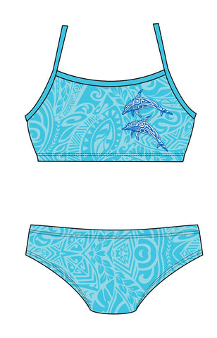 Female 2 piece training bikini -  Dolphin Tribal-Dax Martin