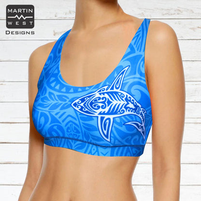 Female Tattoo Shark Paddle/swim reversible Crop Top (3107)