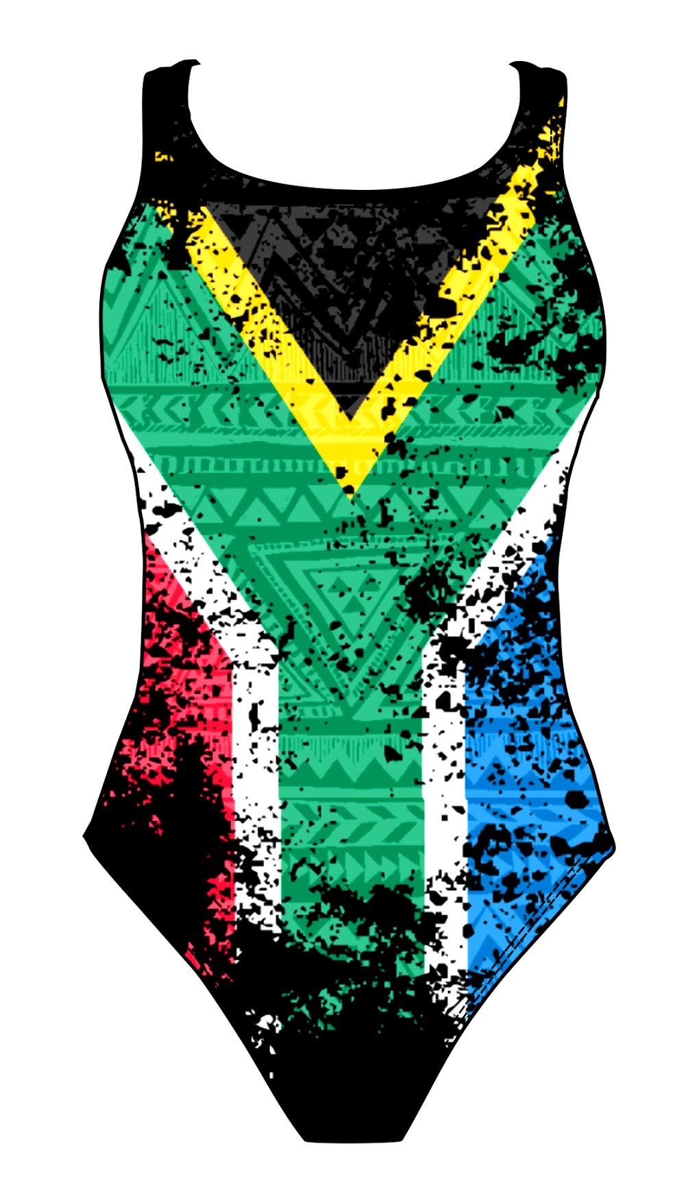 Female fastback swimsuit - South African Flag - DG apparel competitive swimwear lifesaving waterpolo south african flag swimwear triathlon running