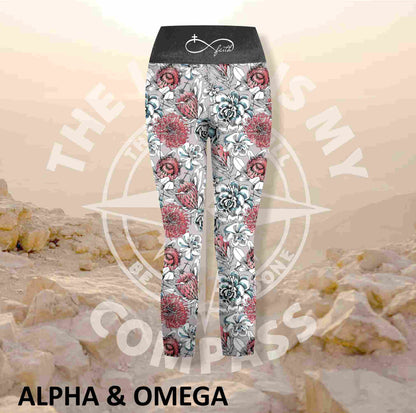 Alpha And Omega Succulent Floral Athleisure Three Quarter Tights