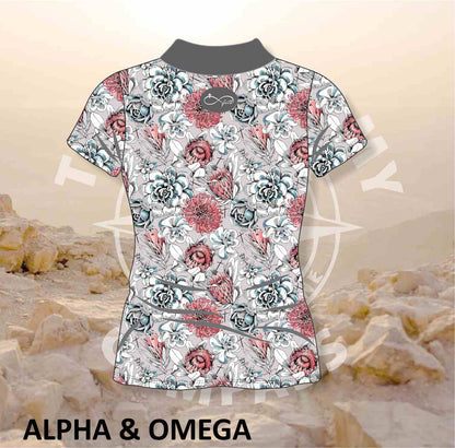 Alpha and Omega Succulent Floral Ladies Golf Shirt