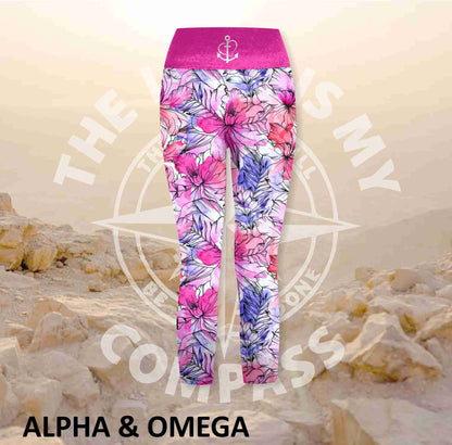 Alpha And Omega Floral Faith Athleisure Three Quarter Tights