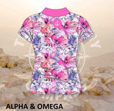 Alpha and Omega Watercolor Floral Ladies Golf Shirt