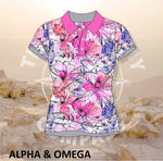 Alpha and Omega Watercolor Floral Ladies Golf Shirt