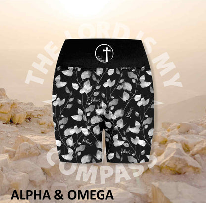 Alpha And Omega Believe Trailing Leaf Print Athleisure Short Tights