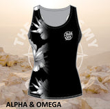 ALPHA AND OMEGA BLACK CHILD OF GOD Female Active Vest Black Back Print