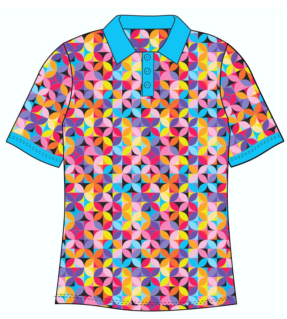 Female Funky Geo Petals Custom Printed Golf Shirt