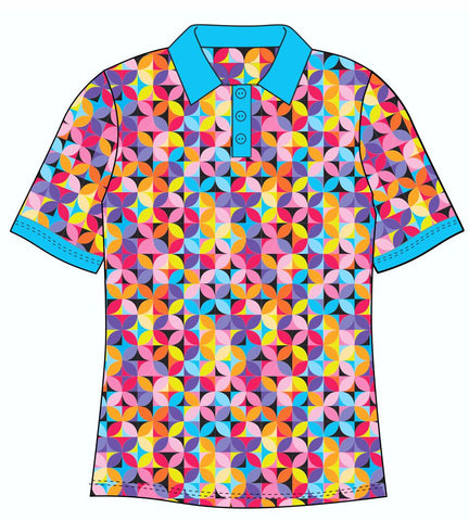 Female Funky Geo Petals Custom Printed Golf Shirt