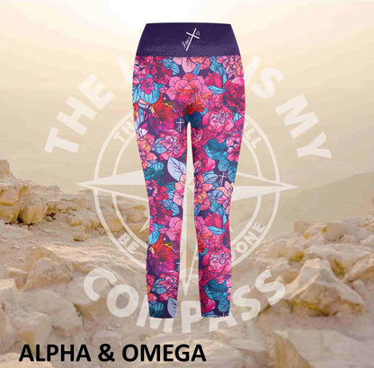 Alpha And Omega Purple Floral Print Athleisure Tights (3235)