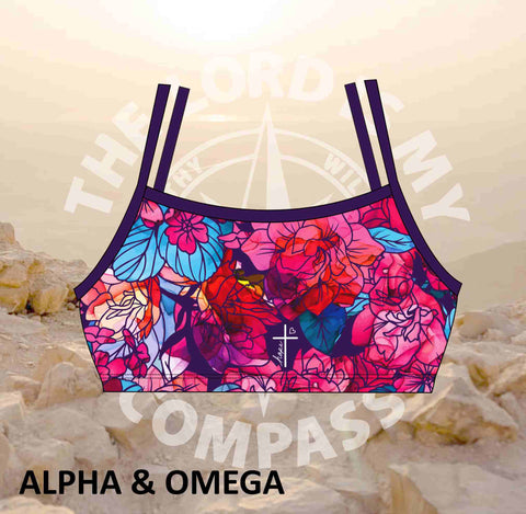 Alpha And Omega Purple Floral Bikini Top