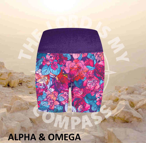 Alpha & Omega Purple Floral  Athleisure Short Tights