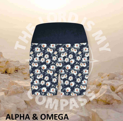Women's High-Waisted Athleisure Bike Shorts – Daisy – Alpha & Omega – view 2