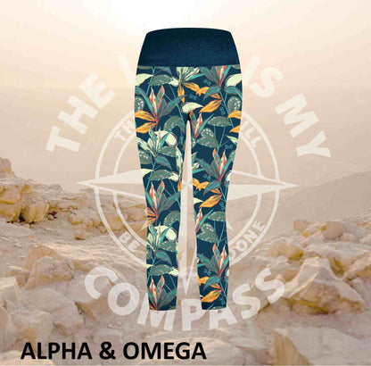 Alpha And Omega Trust his Timing Tropical  Print Three Quarter Athleisure Tights (3164)
